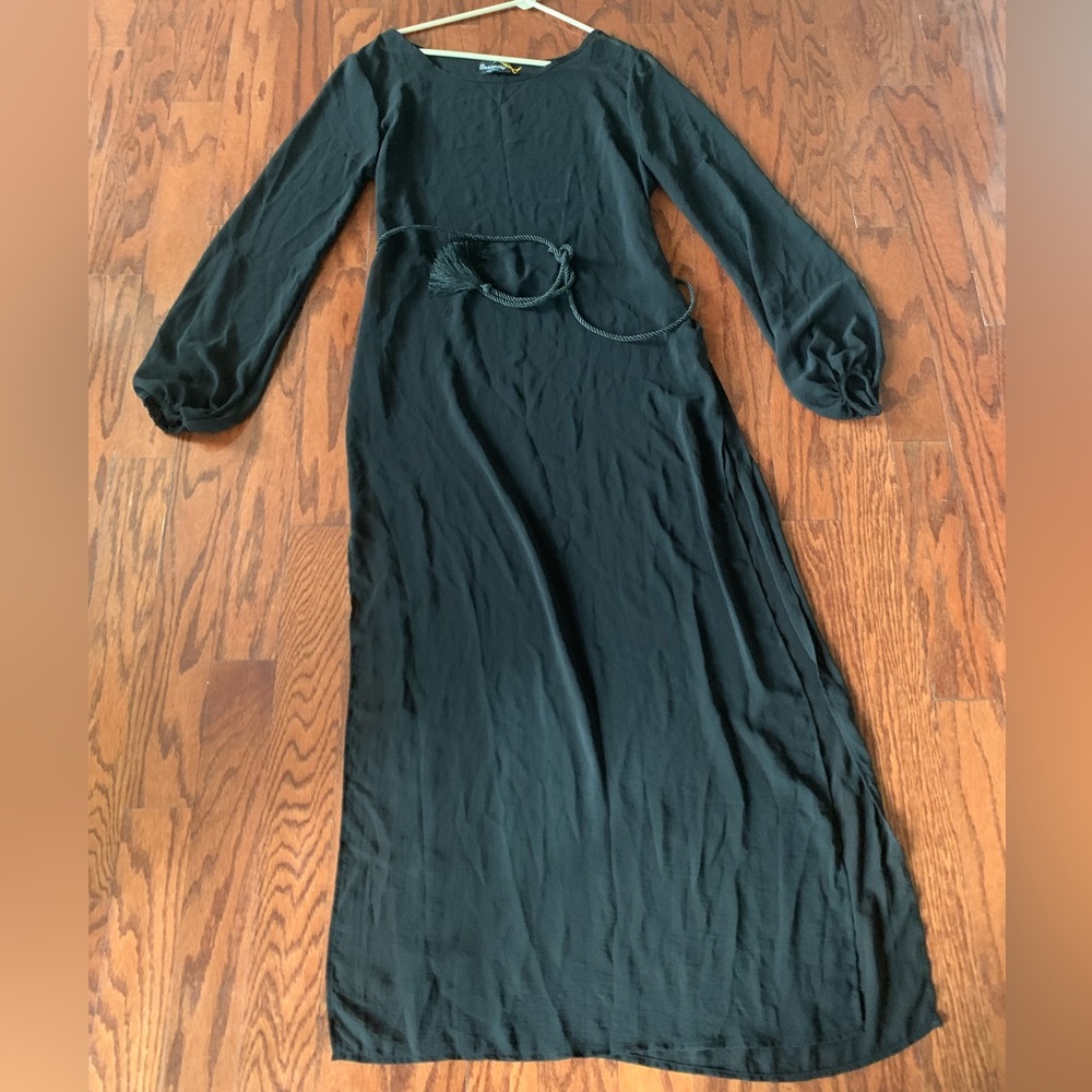 Bassically Me Belted Maxi Dress Black With Both Side Long Slit Size L